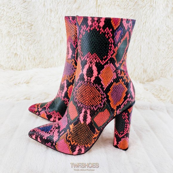 Hot Pink Multi 4" Chunky High Heel Ankle Boots - Picture 9 of 11